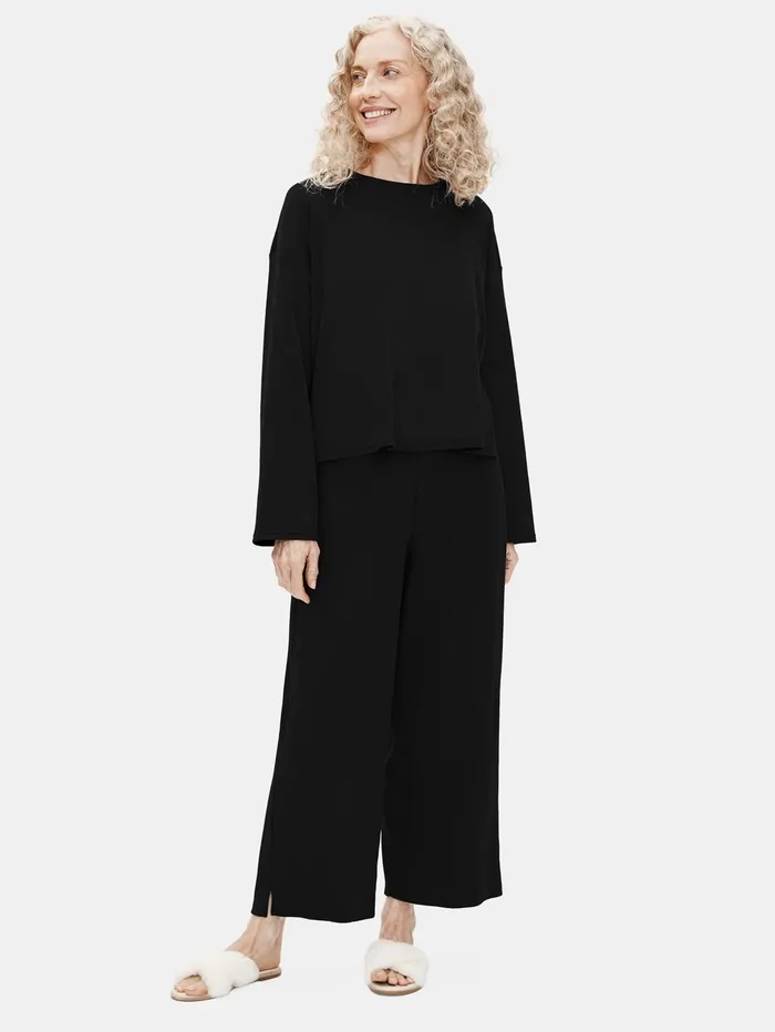 Women Eileen Fisher Sleepwear Organic Cotton Interlock Sleep BoxTop Black