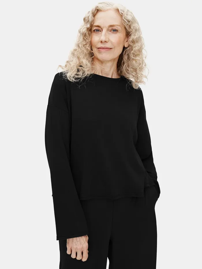 Women Eileen Fisher Sleepwear Organic Cotton Interlock Sleep BoxTop Black
