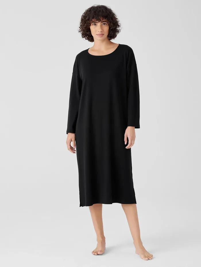Women Eileen Fisher Sleepwear Organic Cotton Interlock Sleep Dress Black