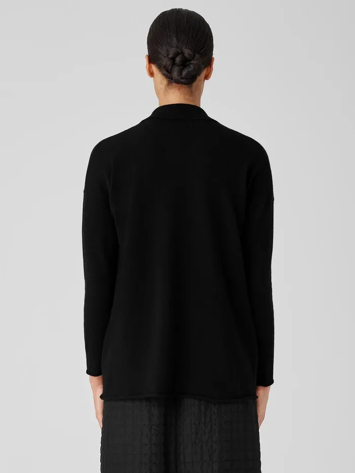Women Eileen Fisher Sweaters and Cardigans Italian Cashmere Notch Collar Cardigan Black