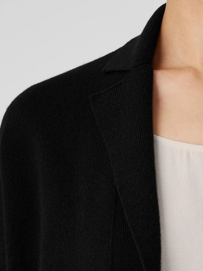 Women Eileen Fisher Sweaters and Cardigans Italian Cashmere Notch Collar Cardigan Black