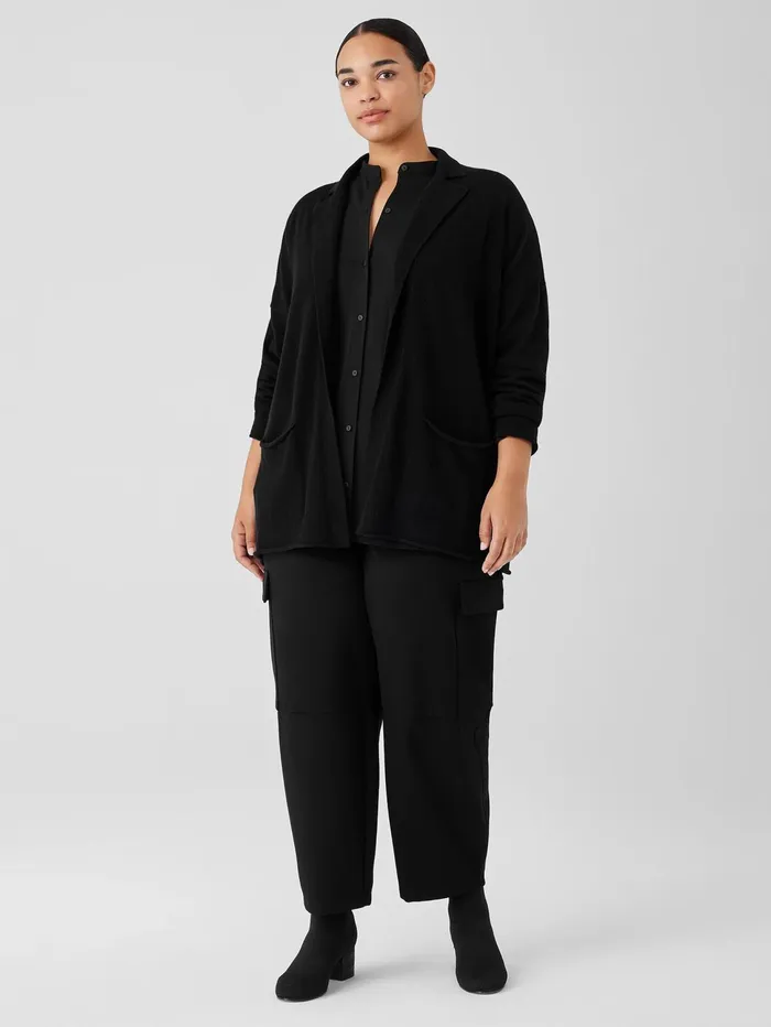 Women Eileen Fisher Sweaters and Cardigans Italian Cashmere Notch Collar Cardigan Black