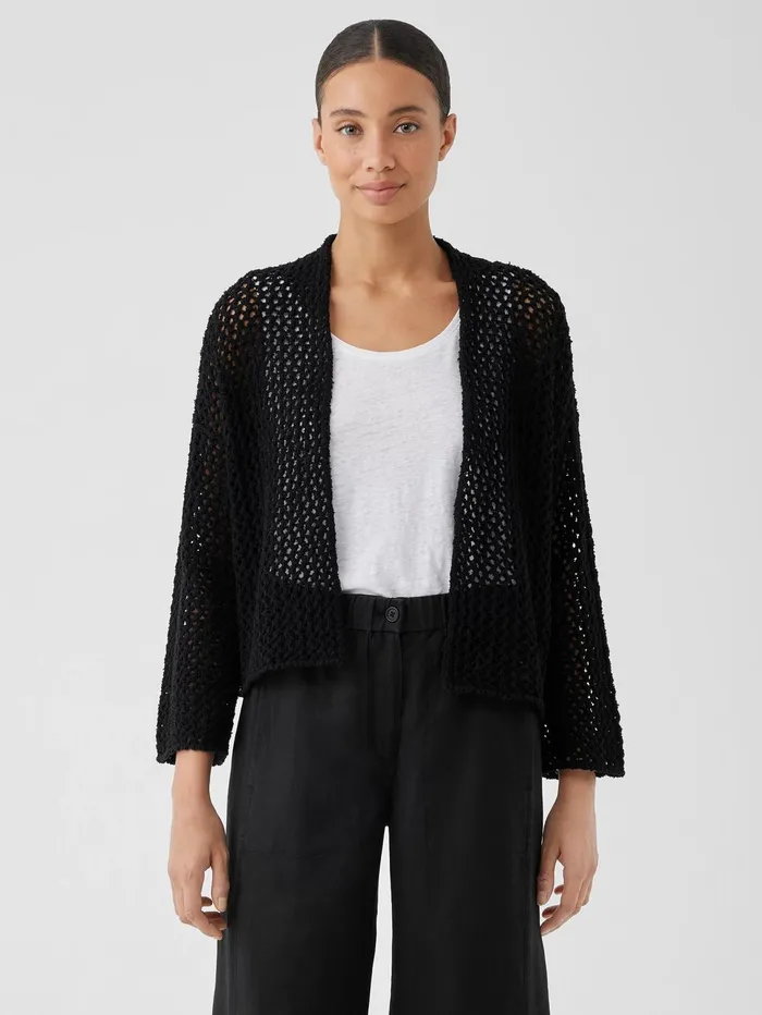 Women Eileen Fisher Sweaters and Cardigans Peruvian Organic Cotton BoucleHigh Collar Cardigan Black Women Eileen Fisher Sweaters and Cardigans Peruvian Organic Cotton BoucleHigh Collar Cardigan Black