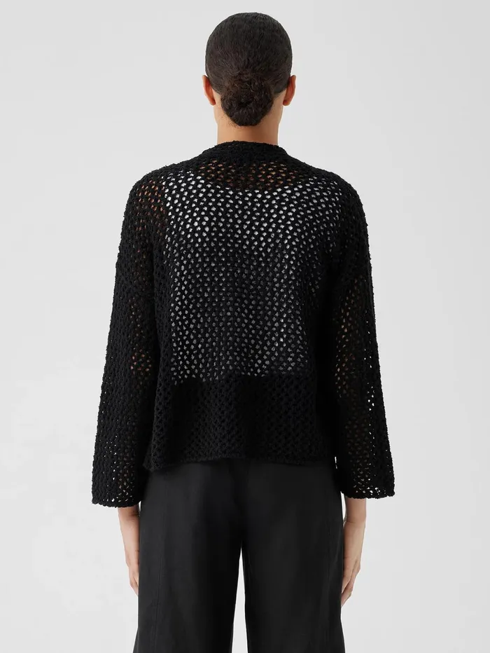 Women Eileen Fisher Sweaters and Cardigans Peruvian Organic Cotton BoucleHigh Collar Cardigan Black