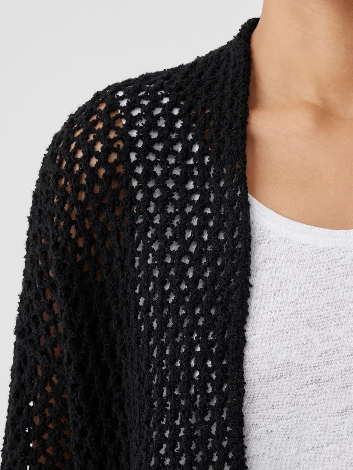 Women Eileen Fisher Sweaters and Cardigans Peruvian Organic Cotton BoucleHigh Collar Cardigan Black