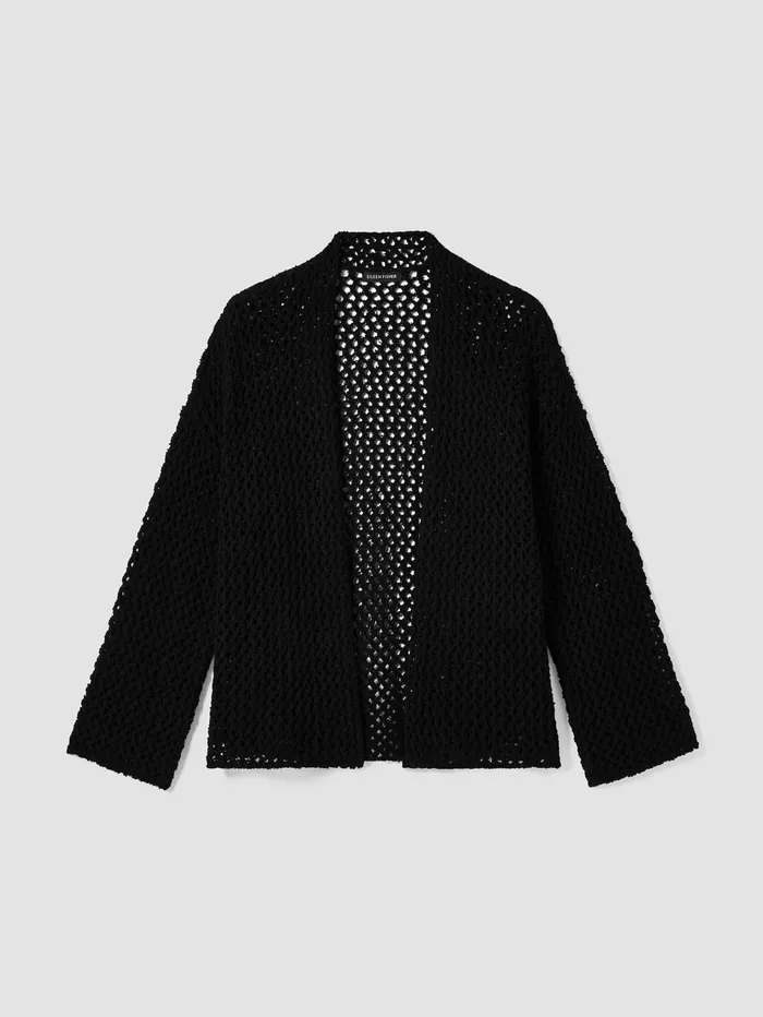 Women Eileen Fisher Sweaters and Cardigans Peruvian Organic Cotton BoucleHigh Collar Cardigan Black