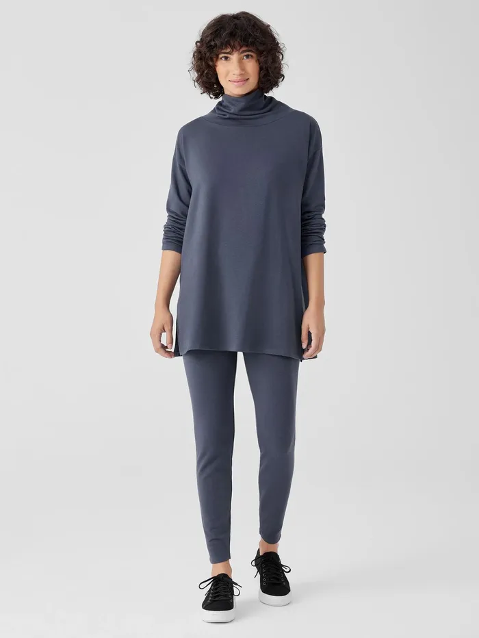 Women Eileen Fisher Tops and Tees Cozy Brushed Terry Hug Funnel Neck Long Top Ocean