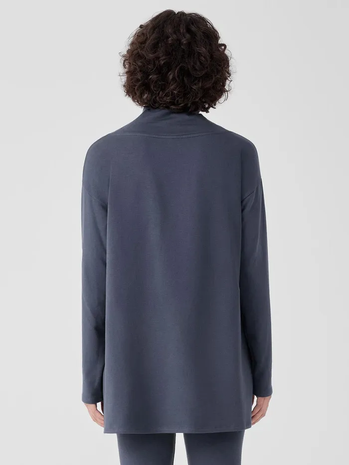 Women Eileen Fisher Tops and Tees Cozy Brushed Terry Hug Funnel Neck Long Top Ocean