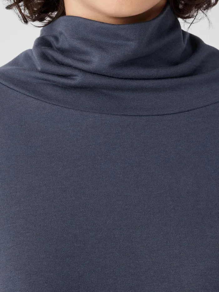 Women Eileen Fisher Tops and Tees Cozy Brushed Terry Hug Funnel Neck Long Top Ocean