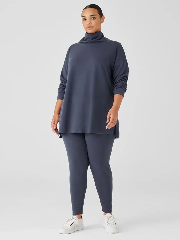 Women Eileen Fisher Tops and Tees Cozy Brushed Terry Hug Funnel Neck Long Top Ocean
