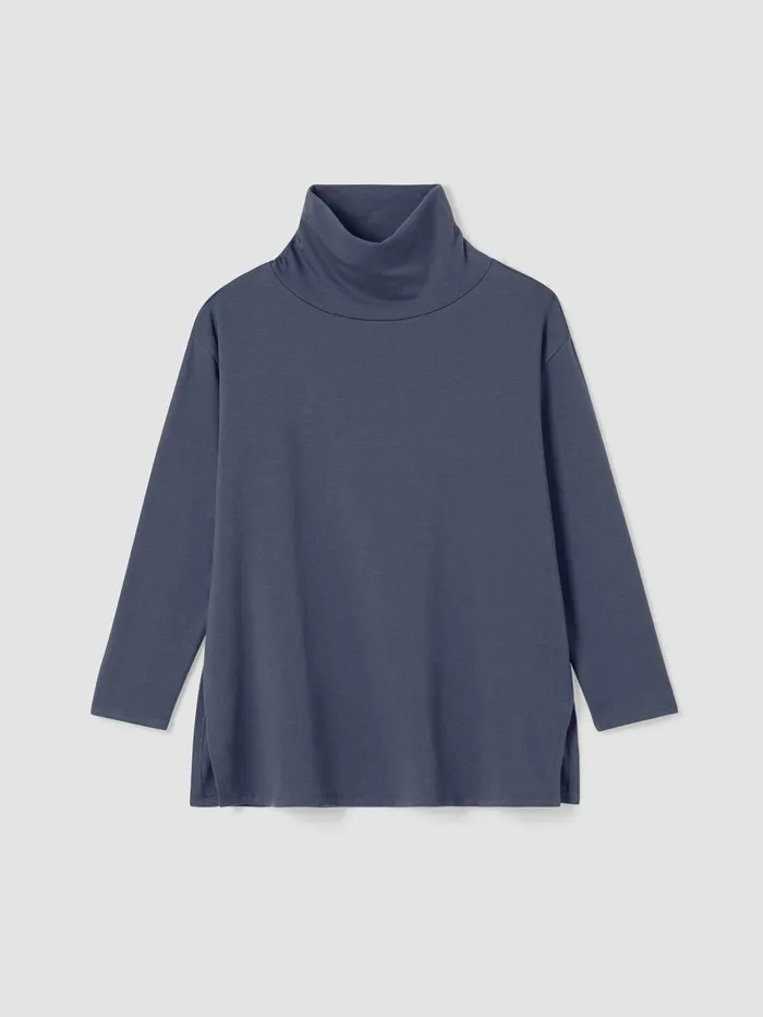 Women Eileen Fisher Tops and Tees Cozy Brushed Terry Hug Funnel Neck Long Top Ocean