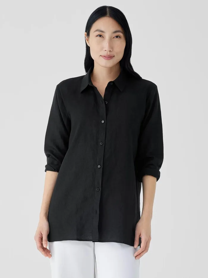 Women Eileen Fisher Tops and Tees Organic Handkerchief Linen Classic Collar Shirt Black Women Eileen Fisher Tops and Tees Organic Handkerchief Linen Classic Collar Shirt Black