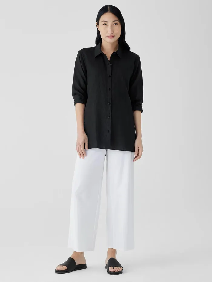 Women Eileen Fisher Tops and Tees Organic Handkerchief Linen Classic Collar Shirt Black