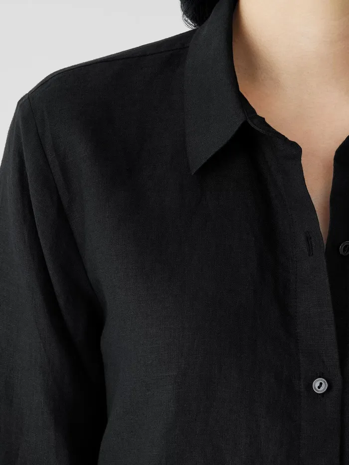Women Eileen Fisher Tops and Tees Organic Handkerchief Linen Classic Collar Shirt Black
