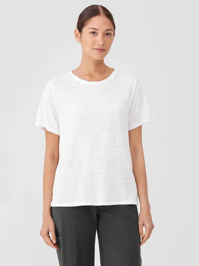 Women Eileen Fisher Tops and Tees Organic Linen Jersey Crew Neck Tee White