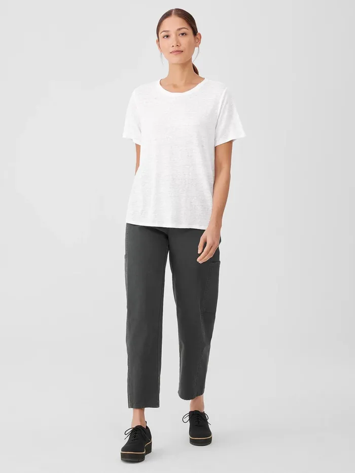Women Eileen Fisher Tops and Tees Organic Linen Jersey Crew Neck Tee White