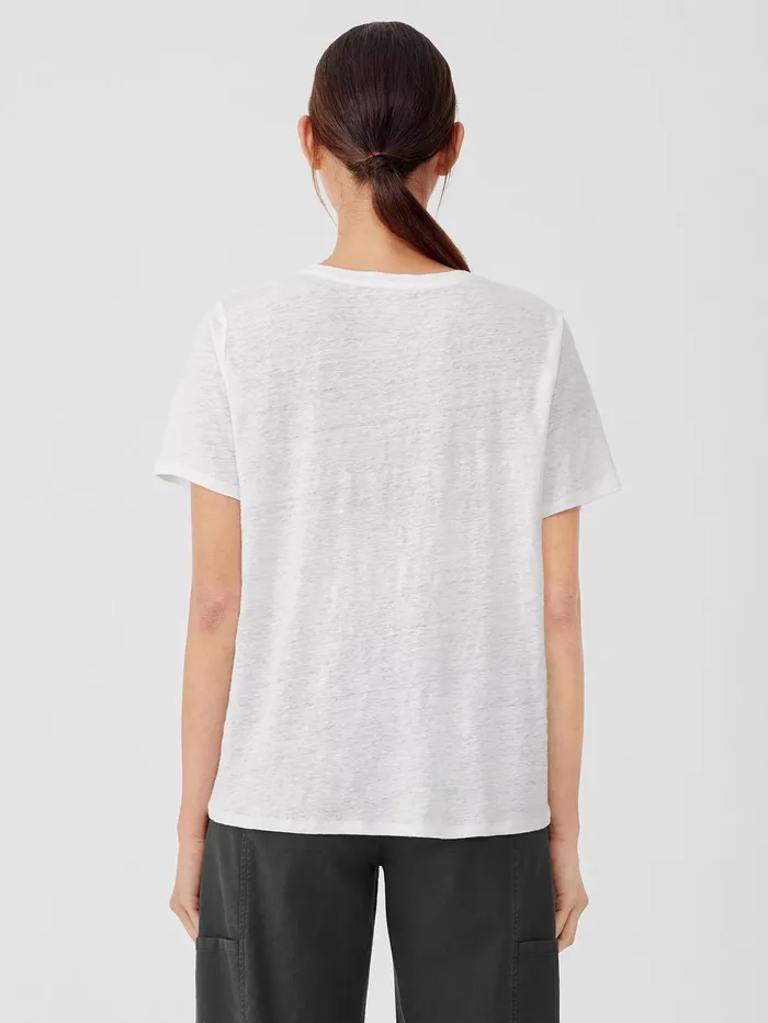 Women Eileen Fisher Tops and Tees Organic Linen Jersey Crew Neck Tee White