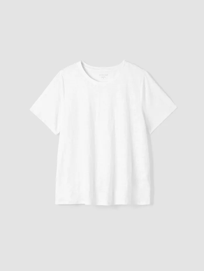 Women Eileen Fisher Tops and Tees Organic Linen Jersey Crew Neck Tee White