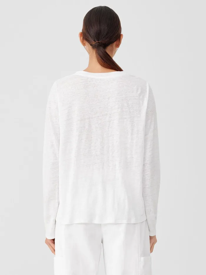 Women Eileen Fisher Tops and Tees Organic Linen Jersey Crew Neck Top White
