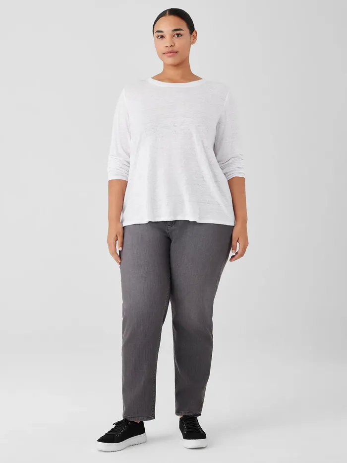 Women Eileen Fisher Tops and Tees Organic Linen Jersey Crew Neck Top White