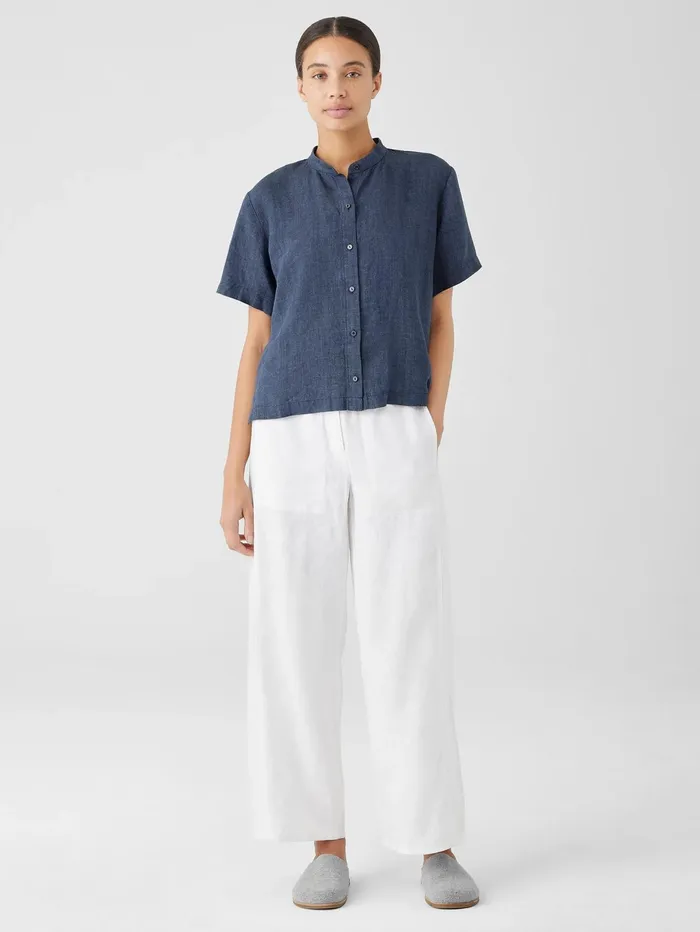 Women Eileen Fisher Tops and Tees Organic Linen Wide Trouser Pant Black