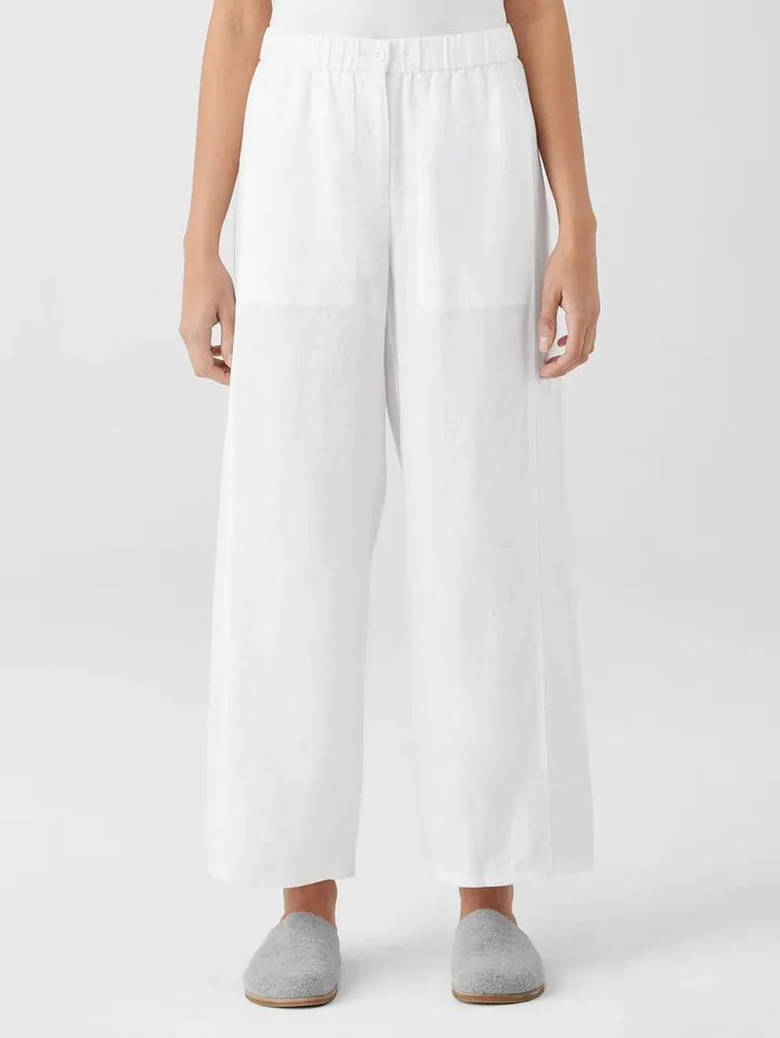 Women Eileen Fisher Tops and Tees Organic Linen Wide Trouser Pant Black