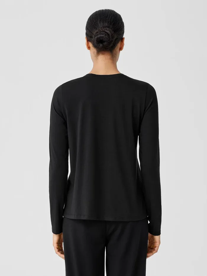 Women Eileen Fisher Tops and Tees Organic Pima Cotton Jersey LongSleeve Tee Black