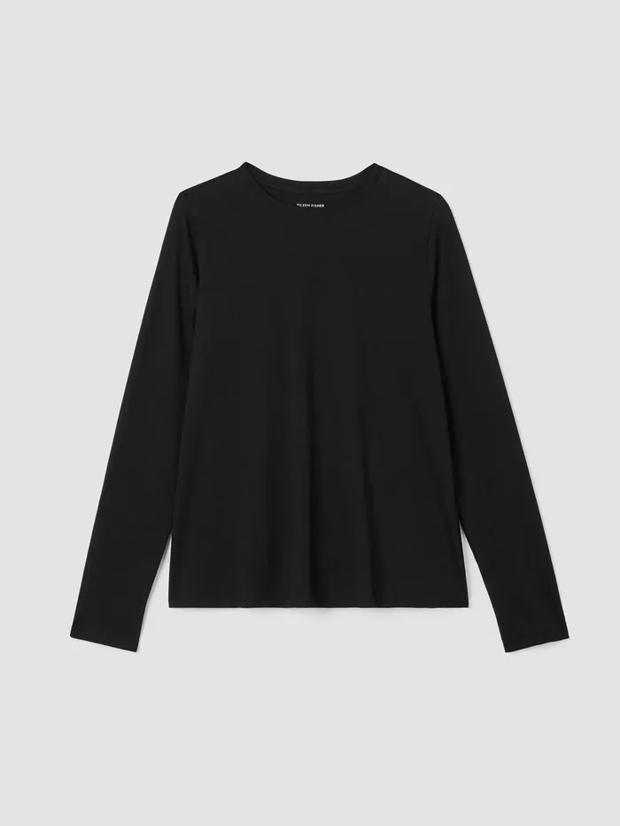 Women Eileen Fisher Tops and Tees Organic Pima Cotton Jersey LongSleeve Tee Black