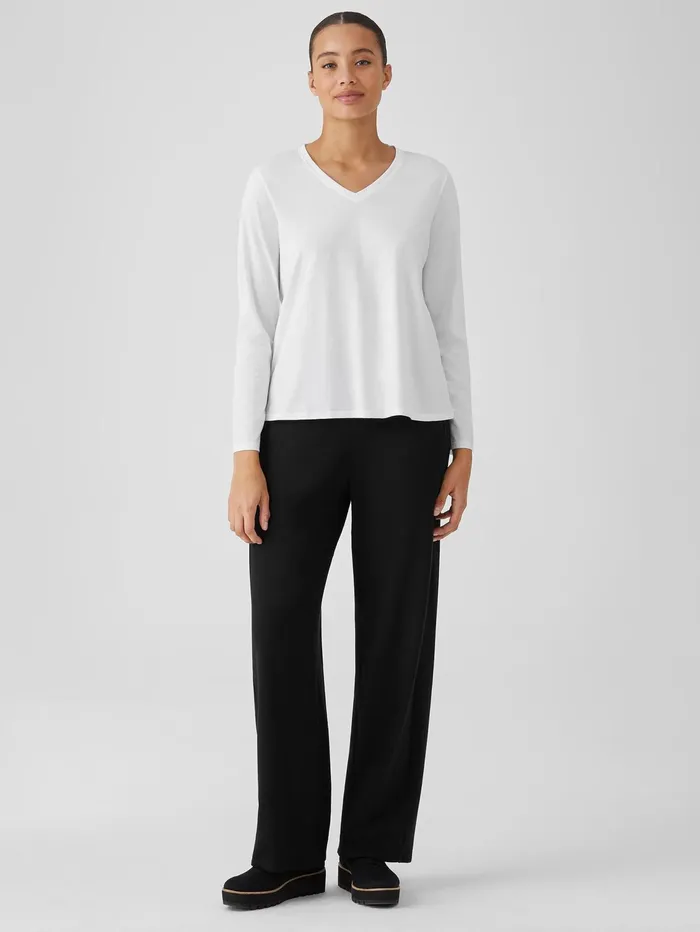 Women Eileen Fisher Tops and Tees Organic Pima Cotton Jersey VNeck Top White