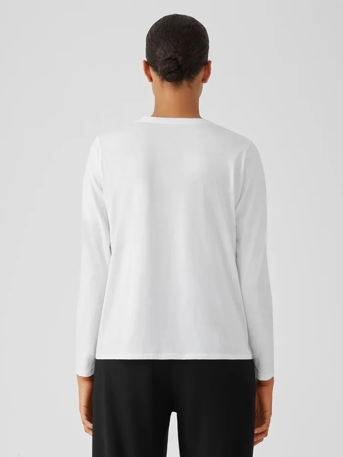 Women Eileen Fisher Tops and Tees Organic Pima Cotton Jersey VNeck Top White