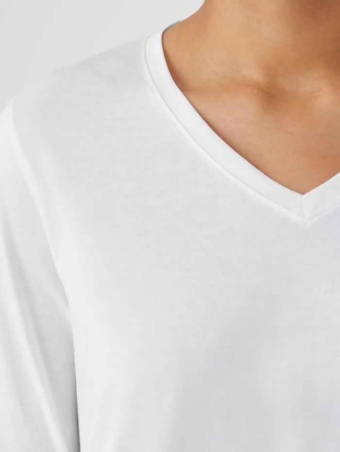 Women Eileen Fisher Tops and Tees Organic Pima Cotton Jersey VNeck Top White