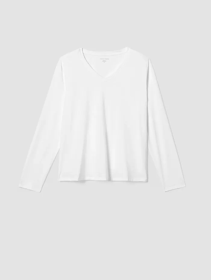 Women Eileen Fisher Tops and Tees Organic Pima Cotton Jersey VNeck Top White