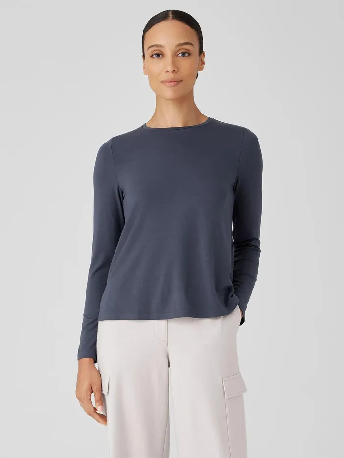Women Eileen Fisher Tops and Tees Stretch Jersey Knit Crew Neck Top Ocean