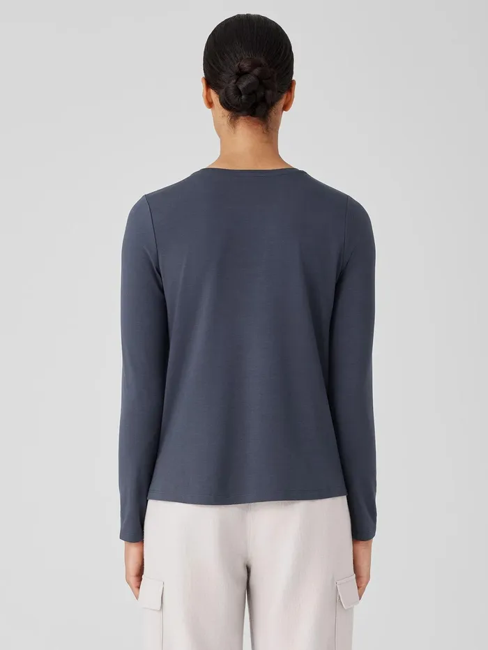 Women Eileen Fisher Tops and Tees Stretch Jersey Knit Crew Neck Top Ocean