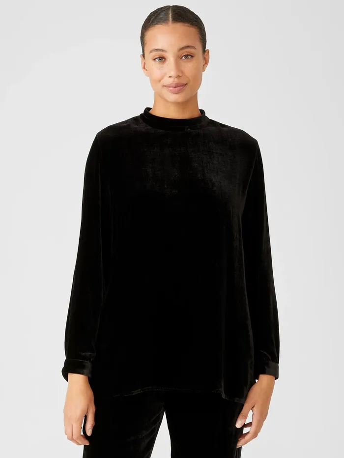 Women Eileen Fisher Tops and Tees Velvet Mock Neck Top Black