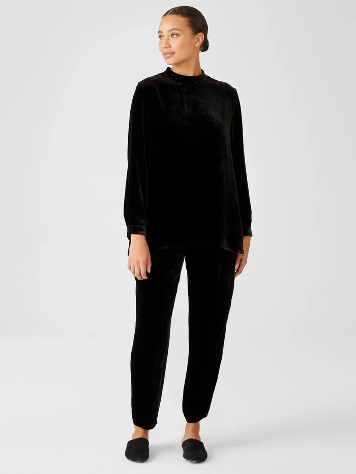 Women Eileen Fisher Tops and Tees Velvet Mock Neck Top Black