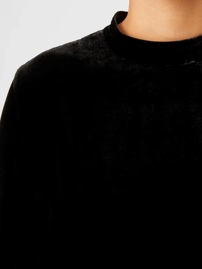 Women Eileen Fisher Tops and Tees Velvet Mock Neck Top Black