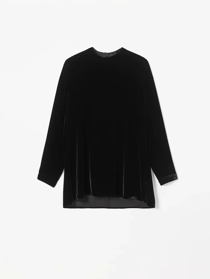 Women Eileen Fisher Tops and Tees Velvet Mock Neck Top Black