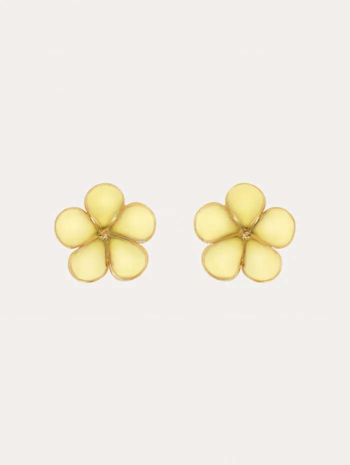 Women Enamel Flower Stud Earrings Yellow Oscar De La Renta Earrings