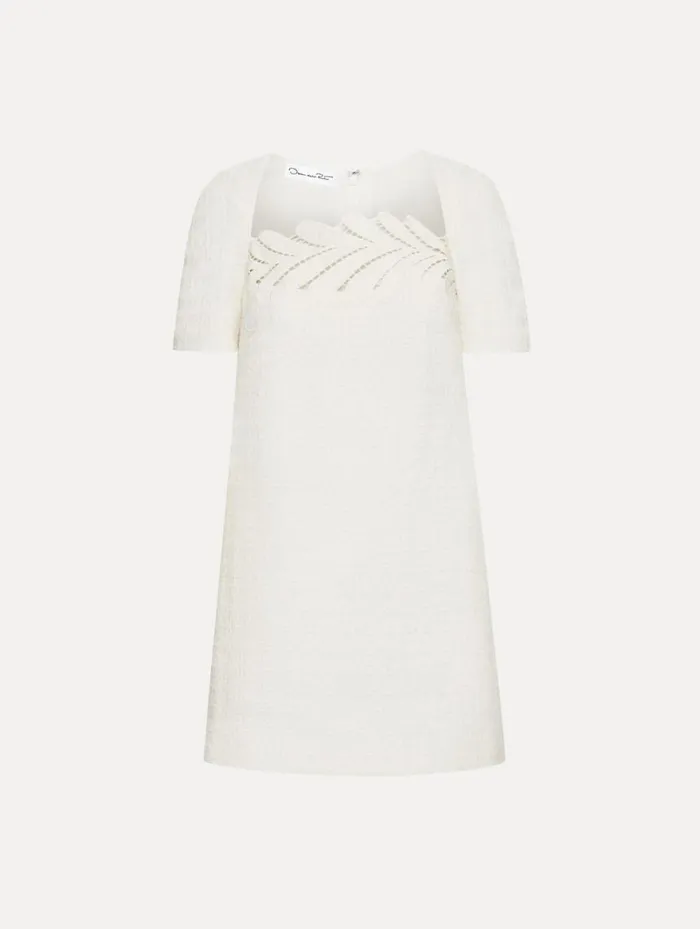Women Fern Embroidered Tweed Shift Dress Ivory Oscar De La Renta Dresses