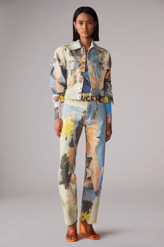 Women Fiorucci Jeans and Denim Graphic Poster Wall Denim Jacket Multi