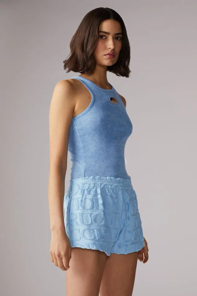 Women Fiorucci Shorts and Skirts Monogram Towelling Shorts Blue Women Fiorucci Shorts and Skirts Monogram Towelling Shorts Blue