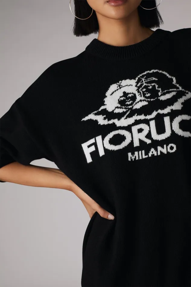 Women Fiorucci Sweatshirts and Hoodies Milano Angels Knit Jumper Black Women Fiorucci Sweatshirts and Hoodies Milano Angels Knit Jumper Black