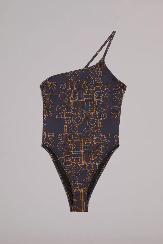 Women Fiorucci Swimwear Embroidered Denim Print Swimsuit Blue Women Fiorucci Swimwear Embroidered Denim Print Swimsuit Blue