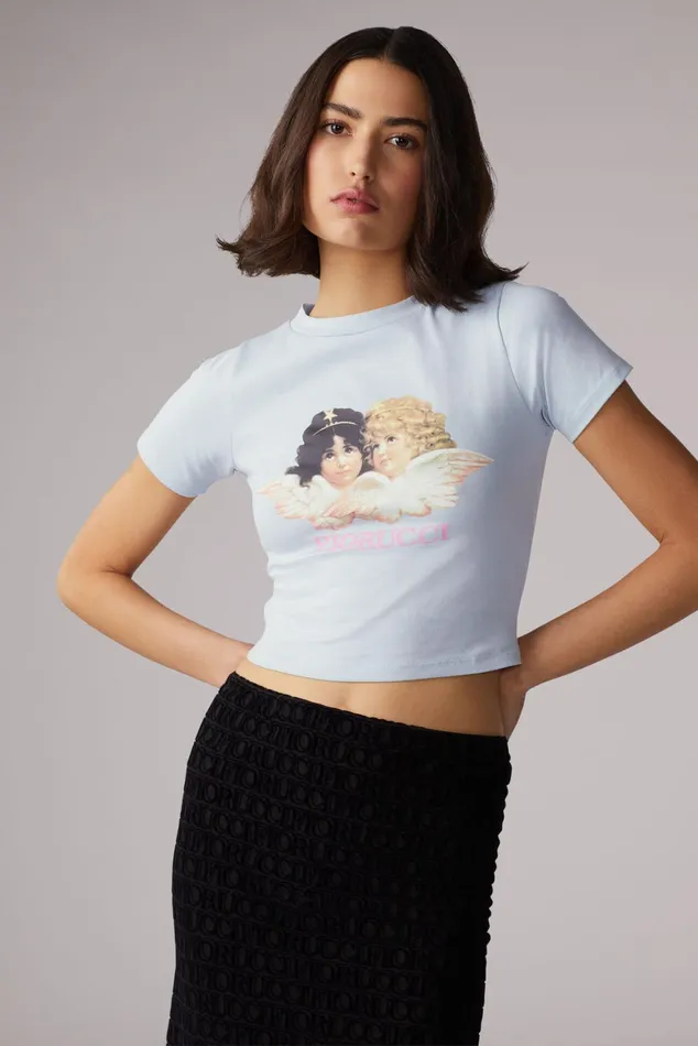 Women Fiorucci TShirts and Tops Angels Baby TShirt Blue Women Fiorucci TShirts and Tops Angels Baby TShirt Blue