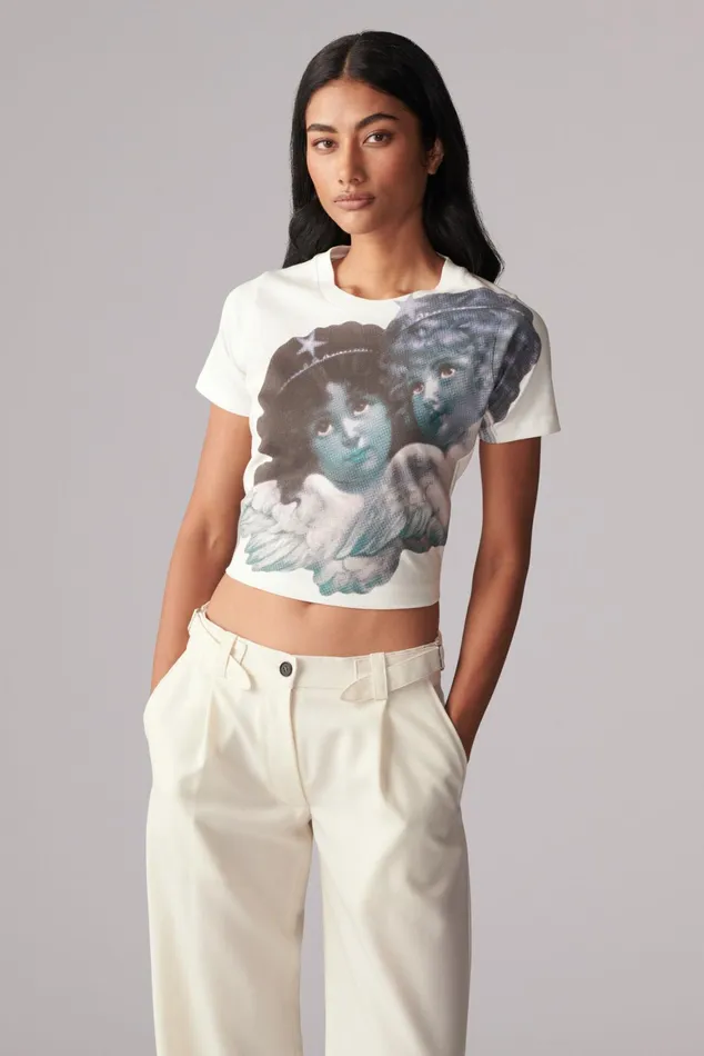 Women Fiorucci TShirts and Tops Enlarged Angels Baby TShirt White Women Fiorucci TShirts and Tops Enlarged Angels Baby TShirt White