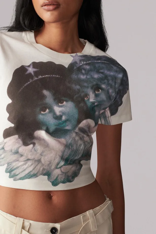 Women Fiorucci TShirts and Tops Enlarged Angels Baby TShirt White Women Fiorucci TShirts and Tops Enlarged Angels Baby TShirt White