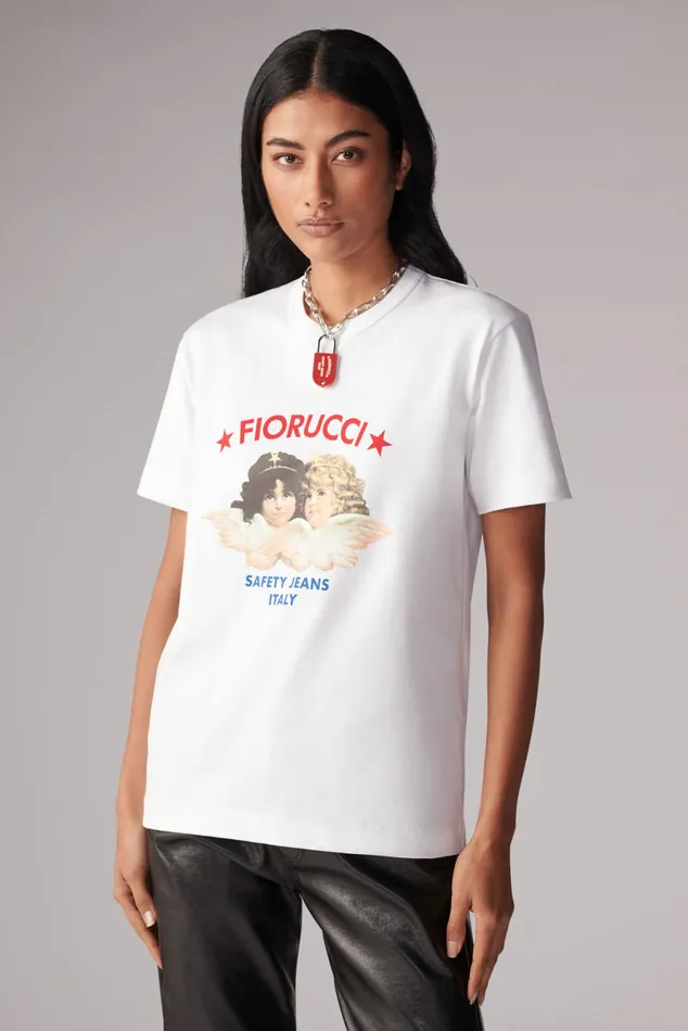 Women Fiorucci TShirts and Tops Safety Angels TShirt White Women Fiorucci TShirts and Tops Safety Angels TShirt White