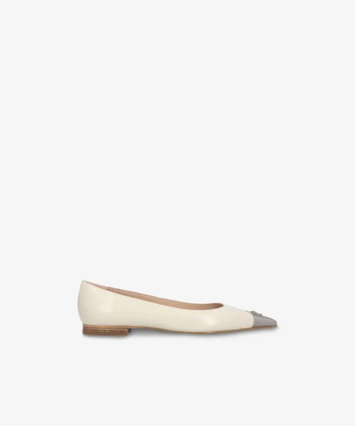 Women Flats Pinko Nappa Leather Ballerinas With Metal Toe Yoghurt