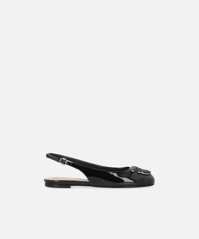 Women Flats Pinko Patent Slingback Ballet Flats With Logo Limo Black